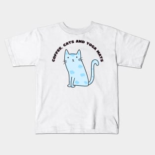 Coffee cats and yoga mats funny yoga and cat drawing Kids T-Shirt